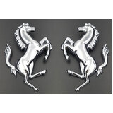 3D Horse Rearing/Galloping Chrome Plated Car Emblems Silver Adhesive Left/Right