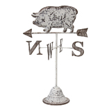 Weather Vane/Ornament Pig Zinc With Cast Iron Base Distressed White