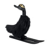 Fluffy Aspen Skiing Duck Handcrafted Ornament with Black Feathers 