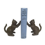 Mr Gecko Cat Bookends Cast Iron Handcrafted Antique Rust