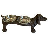 Cast Iron Hand Made Double Dog Cat Pet Bowl Feed Water Stainless Steel Bowls