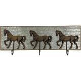 3 Horses Metal Wall 3 Hooks Handcrafted Rustic