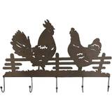 Rooster And Chicken 5 Hooks Matte Black Metal Antique Rust