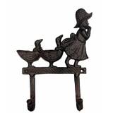 Girl And Her Duckling 2 Hooks For Keys or Coats Cast Iron Handcrafted Black