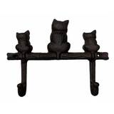 Cast Iron Cat and Kittens Handcrafted Wall 2 Hook Hanger Cat 