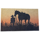 Coir Door Mat Farm Stables Horse "Sundown Cowboys" 
