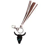 Leather Long Horn Tassel Key Ring Made of Cow Hide with Hair
