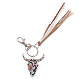  LeatherLong Horn Tassel Key Ring Turquoise/Brown