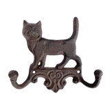 Mr Gecko Cat Cast Iron 2 Wall Hooks Handcrafted Antique Rust