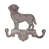Dog Cast Iron 2 Wall Hooks Handcrafted Antique Rust