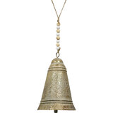 Small Hanging Bell w/Rope Handcrafted Tin Antique Gold