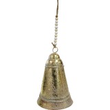 Medium Hanging Bell w/Rope Handcrafted Metal Antique Gold