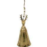 Reindeer Hanging Bell w/Rope Handcrafted Metal Antique Gold