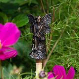 Garden Stake Topper Antique Bronze Fairy Sitting On Tree Stump Handcrafted