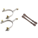 Western Campdraft Horse Roping Spurs S/Steel Brass Rowel With/Without Straps