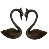Mr Gecko Pair Of Cast Iron Swans Handcrafted Antique Rust Decor Figurine Statue