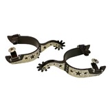 Black Steel Western Cowboy Spurs Hand Carved German Silver 1" Band 2 1/4" Shank 