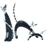Cat Statues Black With Silver Kitten Decorative Ornament Statue Figurine 