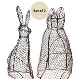 Set of Wire Cat and Rabbit Topiary Sculpture