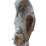 Penguin with Chick Decor Figurine Statue Rustic