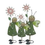 Set of 3 Green Ladybugs with Polka Dot Dress Handcrafted Metal Garden Ornament