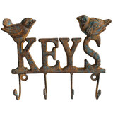Cast Iron Handcrafted 4 Key Hooks With 2 Birds Antique Rust