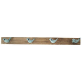 4 Bird Hooks Hand Made Blue Distressed Cast Iron on Wood