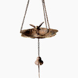 Hanging Bird Feeder Handcrafted Antique Finish Water Lilly with Birds and Bell