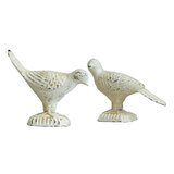 Mr Gecko Cast Iron Doves Hand Made Antique White Decor Figurine Statue Pair