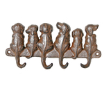 Mr Gecko Cast Iron Hand Made 4 Hook Hanger Dogs Antique Rust