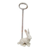 Mr Gecko Cast Iron Hand Made Door stop Rabbit with Long Handle Antique White