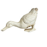 Mr Gecko Cast Iron Duck Drinking Antique White Decor Figurine Statue