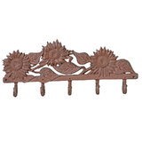 Mr Gecko Cast Iron Hand Made 5 Hooks Hanger Sunflower Antique Rust