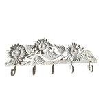 Mr Gecko Cast Iron Hand Made 5 Hook Hanger Sunflower Antique White
