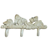 Mr Gecko Cast Iron Hand Made 3 Hook Hanger Butterfly Antique White